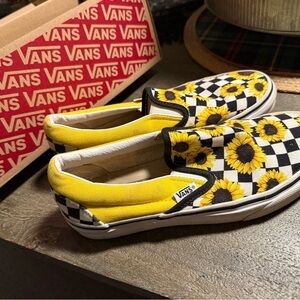 Custom designed Vans Sunflower Checkered Shoes